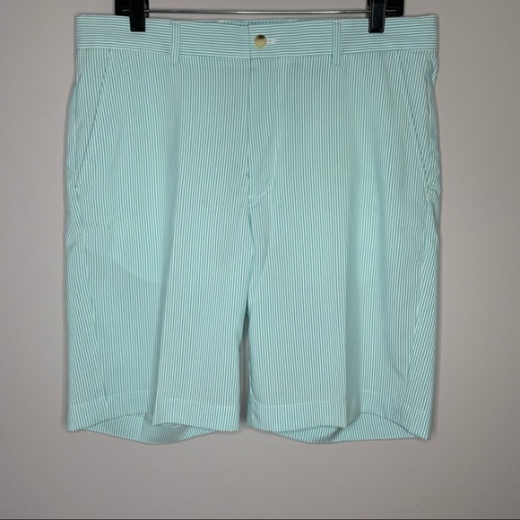 Men’s Greg Norman blue micro striped flat front shorts size 34 - Picture 1 of 6
